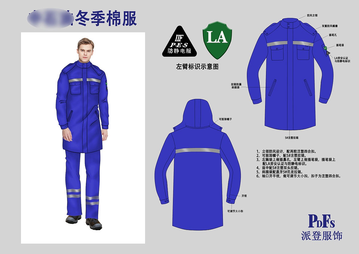 冬季加厚棉服大小扣蓝