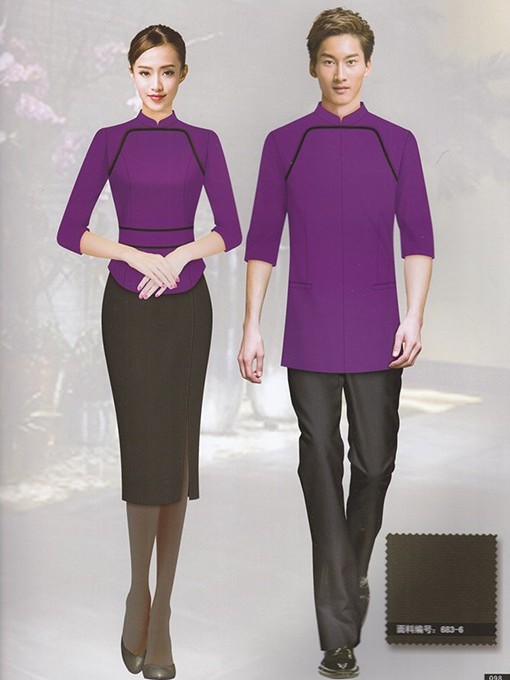 紫色酒店前台服装制服套装